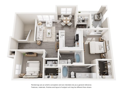 Floor plan for 2 beds, 2 baths, 1227 sqft